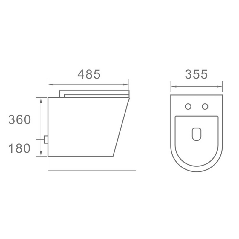 Dimensions Cuvette WC suspendu TERCERO noir mat - sans bride et avec frein de chute