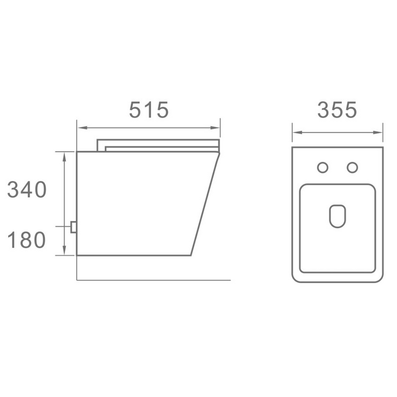 Dimensions Cuvette WC suspendu CALETO noir mat - sans bride et avec frein de chute