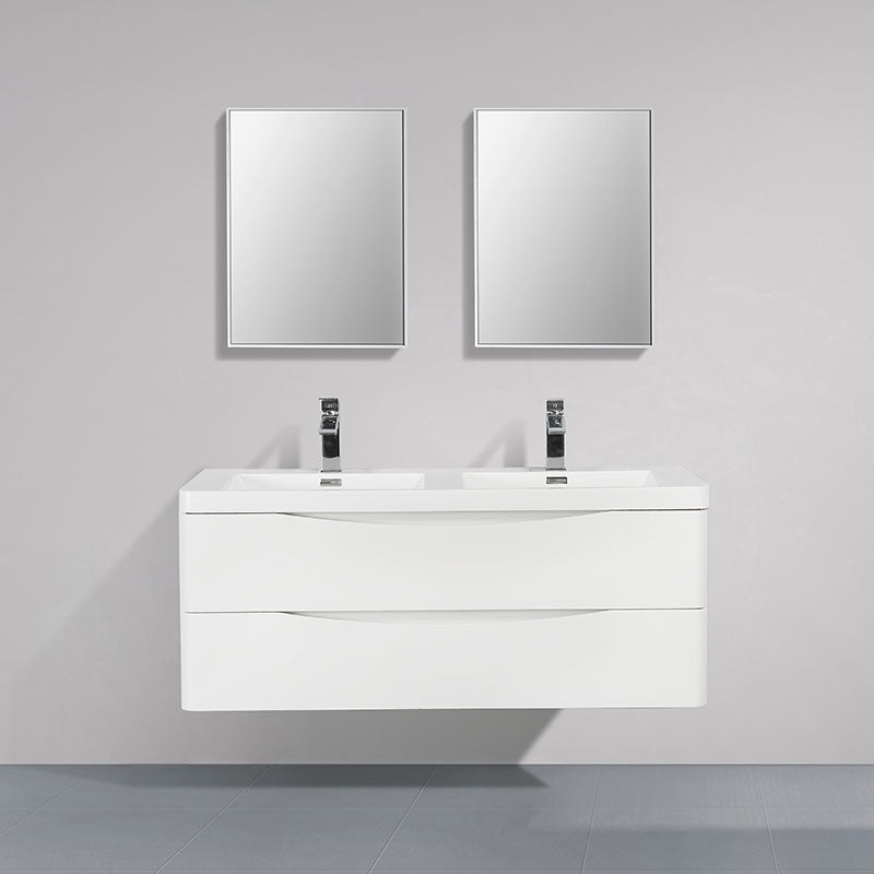 Meuble salle de bain design double vasque PIACENZA largeur 120 cm, blanc laqué