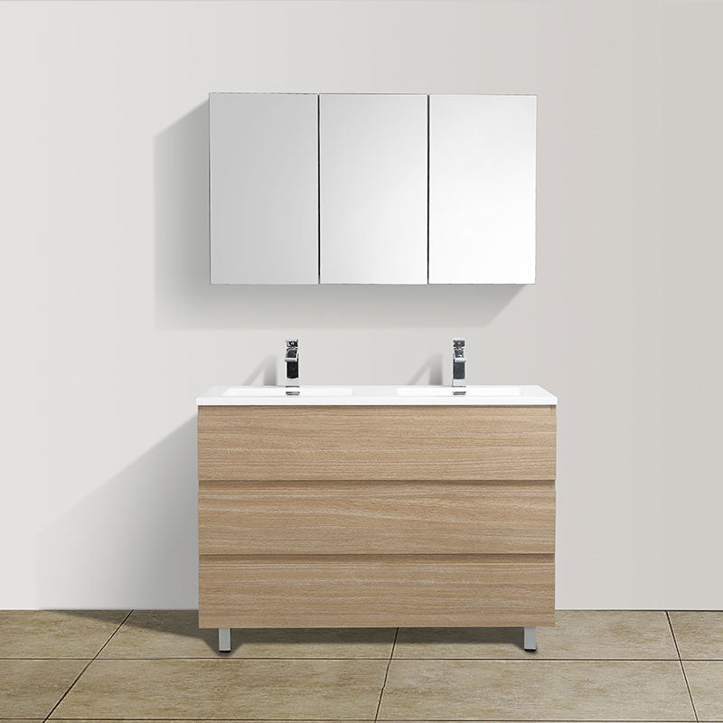 Meuble salle de bain design double vasque VERONA largeur 120 cm, chêne clair texturé