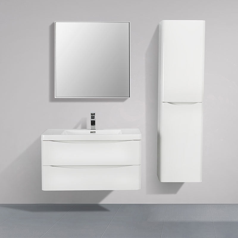 Meuble salle de bain design simple vasque PIACENZA largeur 90 cm, blanc laqué