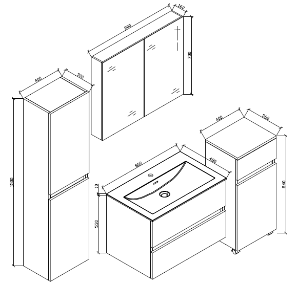 Meuble salle de bain design simple vasque SIENA largeur 80 cm, noyer - Le Monde du Bain