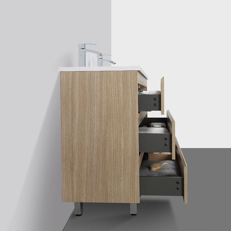 Meuble salle de bain design double vasque VERONA largeur 120 cm, chêne clair texturé