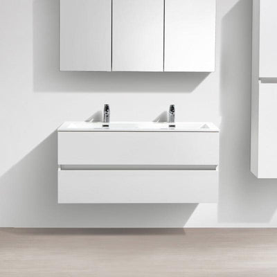 Meuble salle de bain design double vasque SIENA largeur 120 cm, blanc laqué - Le Monde du Bain