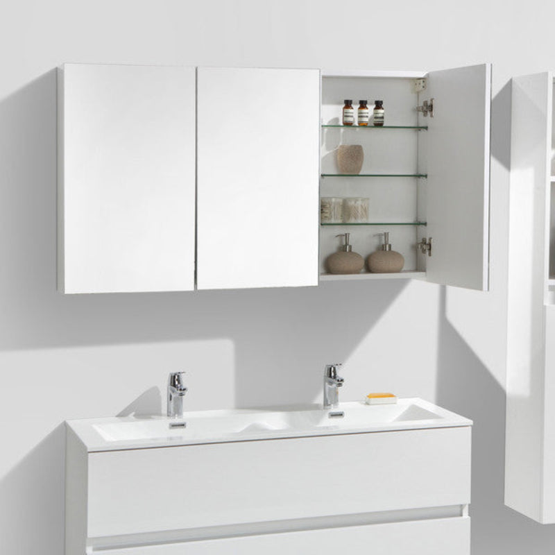 Pack simple SIENA 120cm blanc laqué (Meuble + Double Vasque + Bloc-Miroir) - Le Monde du Bain