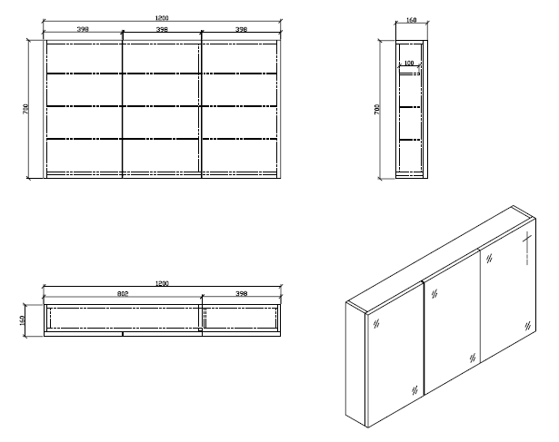 Armoire de toilette bloc-miroir SIENA largeur 120 cm, blanc laqué - Le Monde du Bain