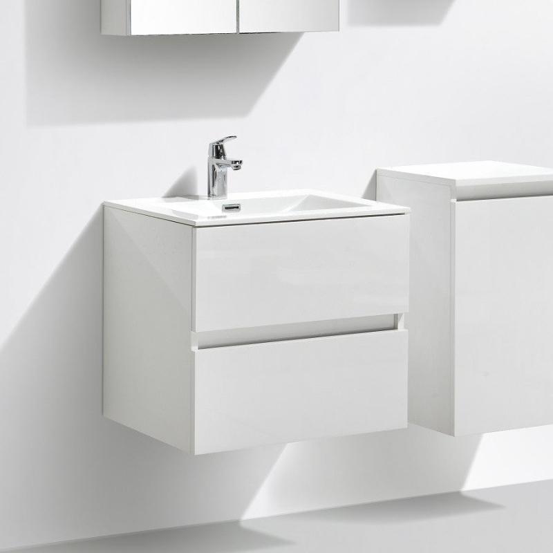 Meuble salle de bain design simple vasque SIENA largeur 60 cm, blanc laqué - Le Monde du Bain