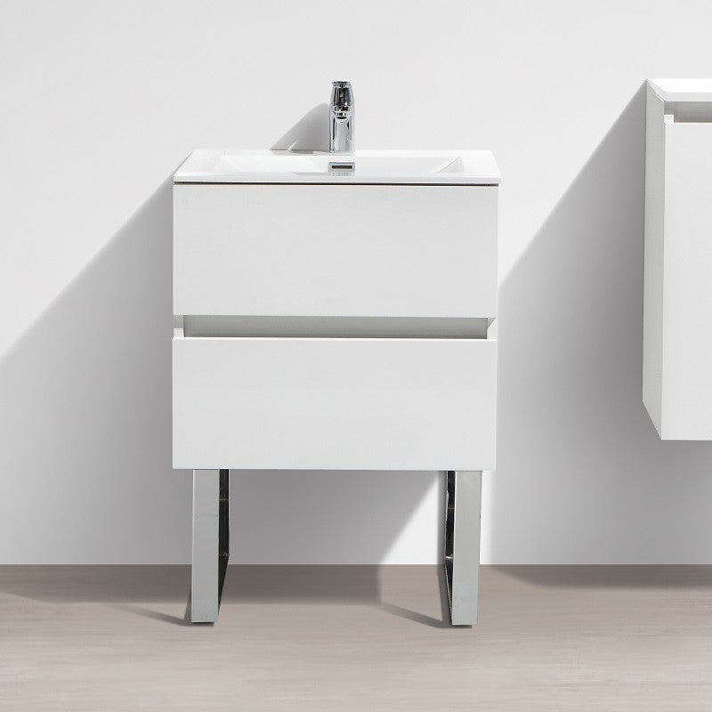 Jeu de 2 pieds design pour meubles suspendus SIENA, finition chromée - Le Monde du Bain