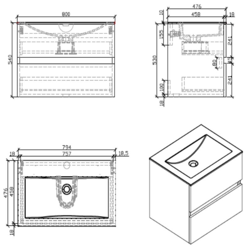 Meuble salle de bain design simple vasque SIENA largeur 80 cm, chêne clair - Le Monde du Bain