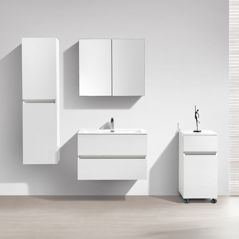 Meuble salle de bain design simple vasque SIENA largeur 80 cm, blanc laqué - Le Monde du Bain