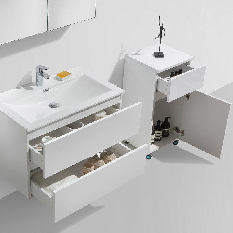 Meuble salle de bain design simple vasque SIENA largeur 80 cm, blanc laqué - Le Monde du Bain