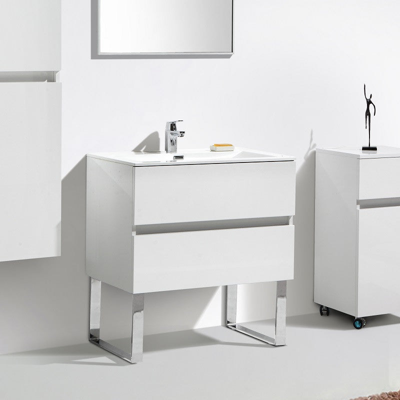 Jeu de 2 pieds design pour meubles suspendus SIENA, finition chromée - Le Monde du Bain