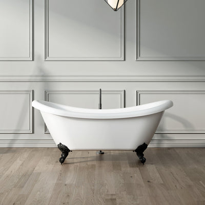 Baignoire ancienne sur pieds DARLINGTON Blanche - pieds pattes aigles noires - Le Monde du Bain