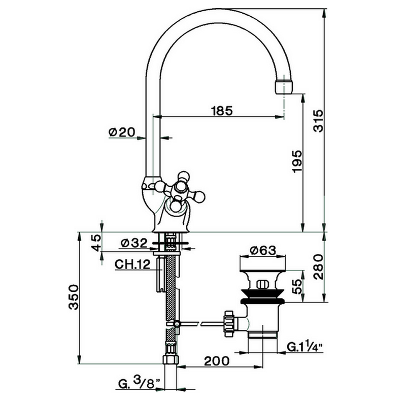 Robinet mélangeur lavabo réhaussé CISAL ARCANA CERAMIC