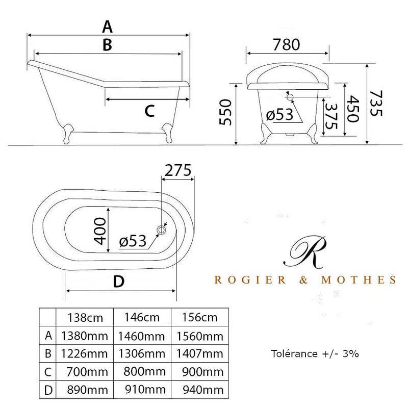 Baignoire sur pieds en fonte petite taille ASHFORD Blanche