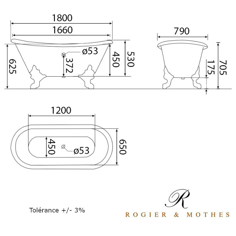 Baignoire sur pieds en fonte BRADFORD Blanche