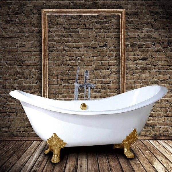 Baignoire rétro en fonte KINGSTON Blanche et Pieds dorés - Le Monde du Bain - 1 | Pieds dorés