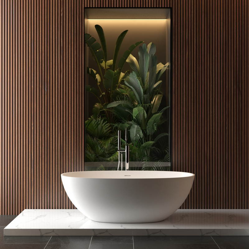 Baignoire îlot design en solid surface ovale MALMO - Le Monde du Bain