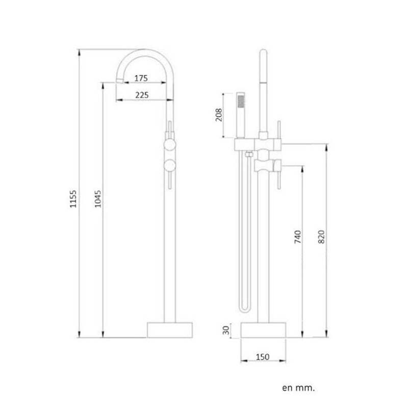 Robinet mitigeur bain/douche sur pied CALGARY noir mat