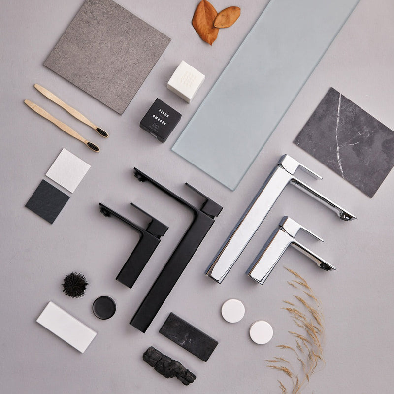 Robinet mitigeur lavabo réhaussé CUBO chromé brillant et noir mat