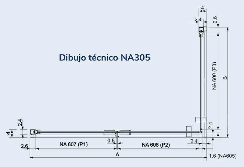 Dimensions Paroi de douche accès en angle NARDI 1 porte pivotante + 1 porte pliante à gauche