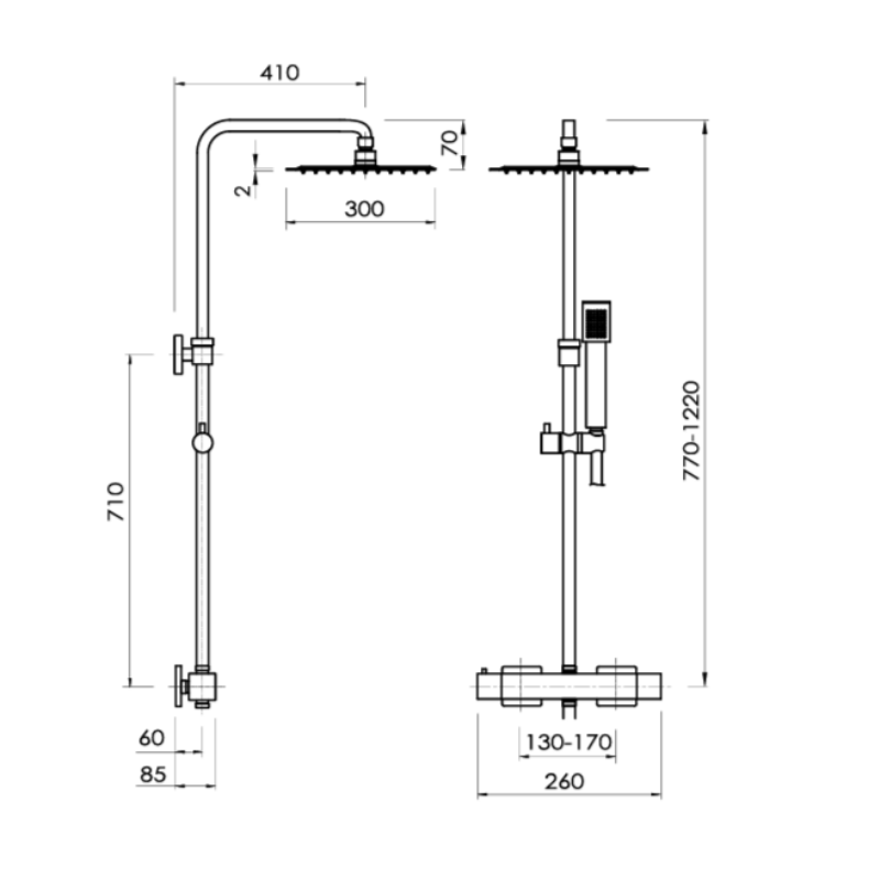 Colonne de douche thermostatique CUBO dessin technique