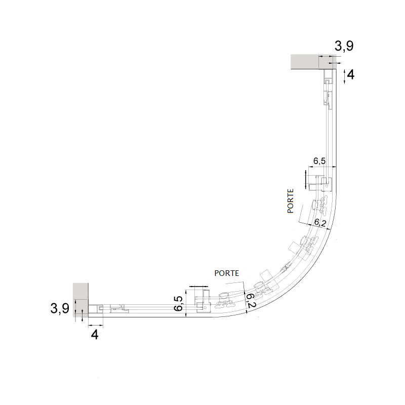 Dessin technique paroi de douche semi-circulaire S400