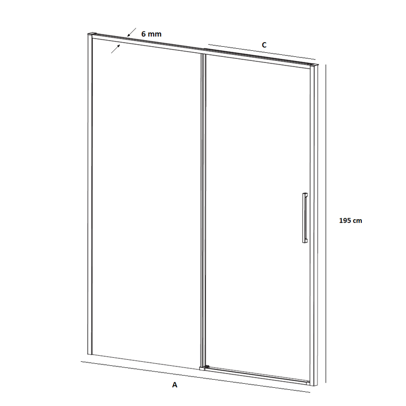 Dessin paroi de douche 1 verre fixe + 1 porte coulissante DELTA
