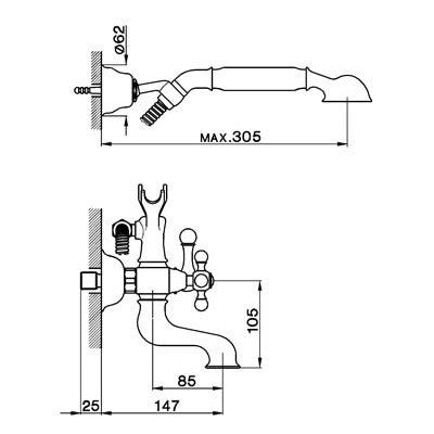 Robinet mélangeur rétro mural CISAL ARCANA avec support douchette - Le Monde du Bain  | Commun