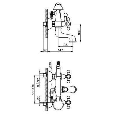 Robinet mélangeur rétro mural CISAL ARCANA pour baignoire ancienne - Le Monde du Bain  | Commun