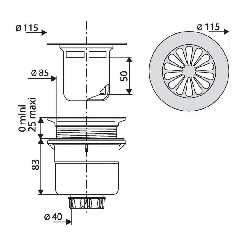 Bonde verticale VALENTIN pour receveurs de douche - Le Monde du Bain