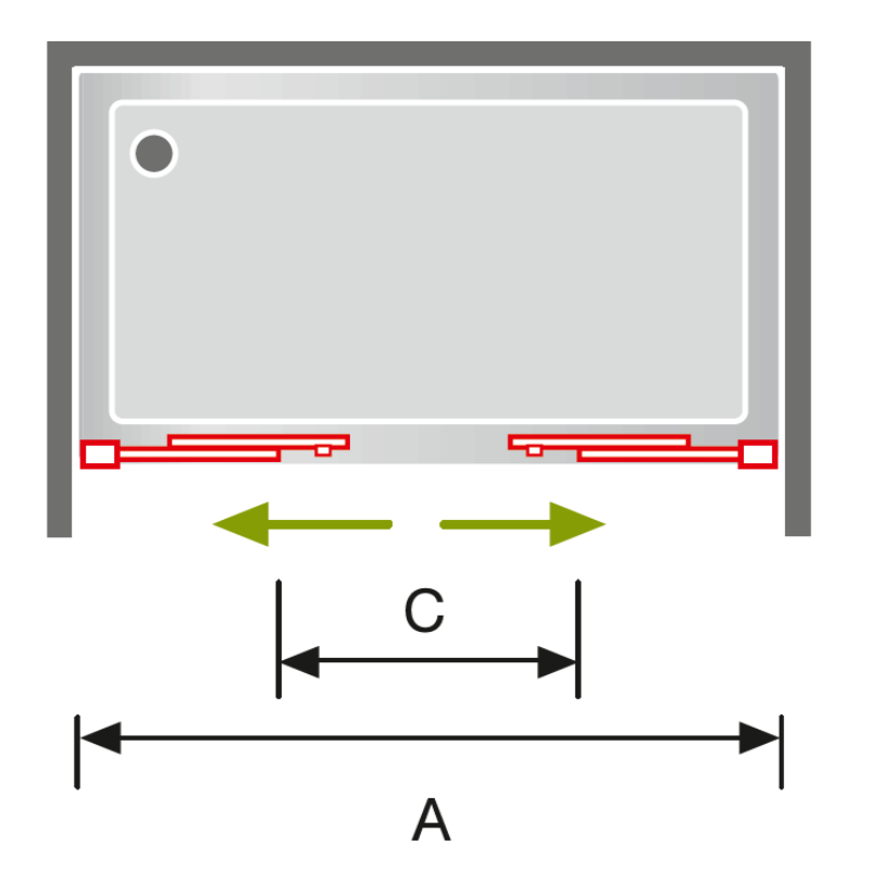Schéma de visualisation pour tableau de dimensions - paroi de douche 2 verres fixes et portes coulissantes DELTA - Le Monde du Bain
