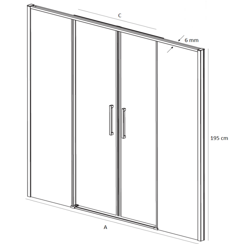 Dessin - dimensions - paroi de douche 2 verres fixes 2 portes coulissantes DELTA