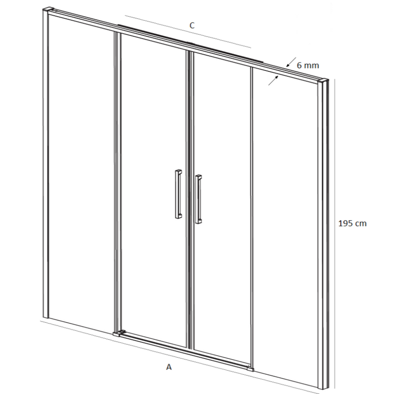 Dessin - dimensions - paroi de douche 2 verres fixes 2 portes coulissantes DELTA