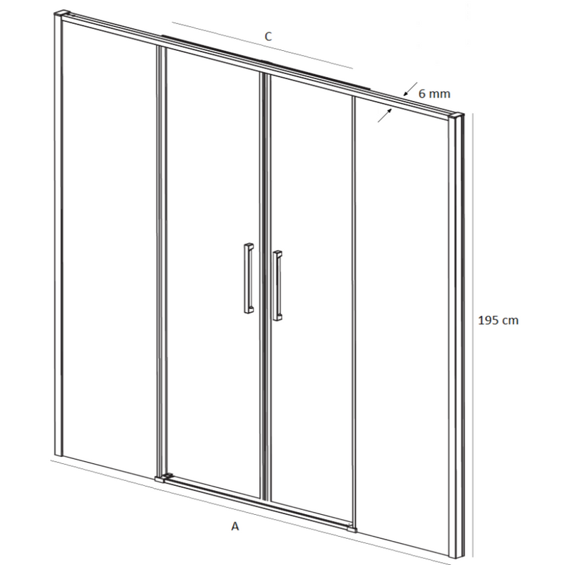 Dessin - dimensions - paroi de douche 2 verres fixes 2 portes coulissantes DELTA