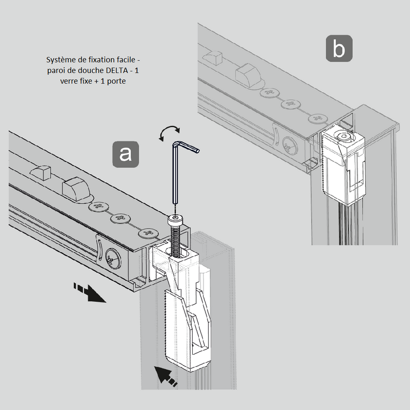 Système de fixation - Paroi de douche fixe + porte coulissante DELTA - Le Monde du Bain