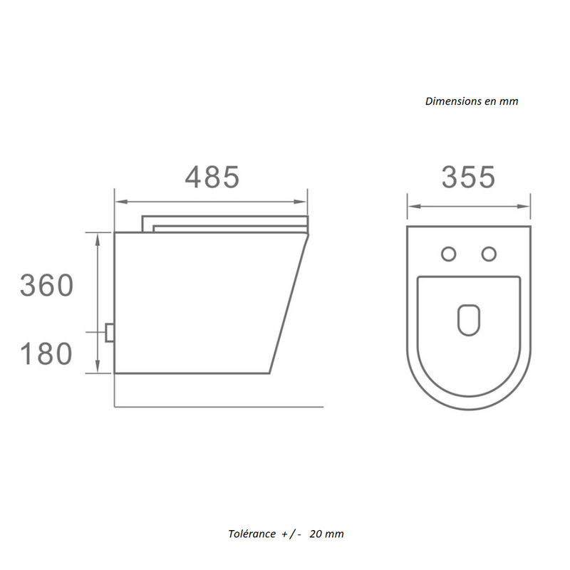 Dimensions - Cuvette WC suspendu TERCERO - sans bride et avec frein de chute - Le Monde du Bain