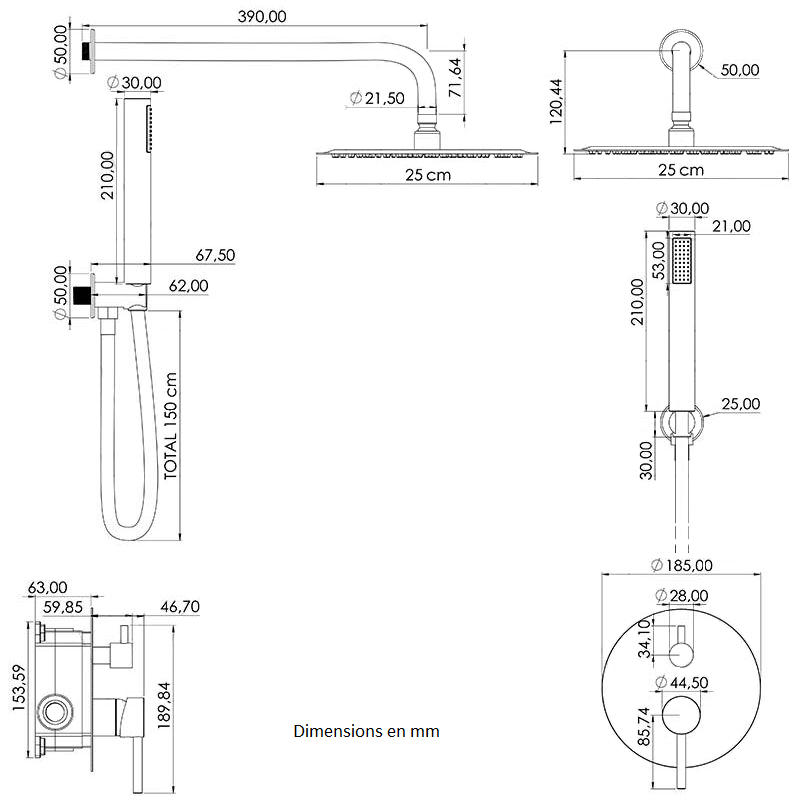 Kit de douche à encastrer TIKO or ancien