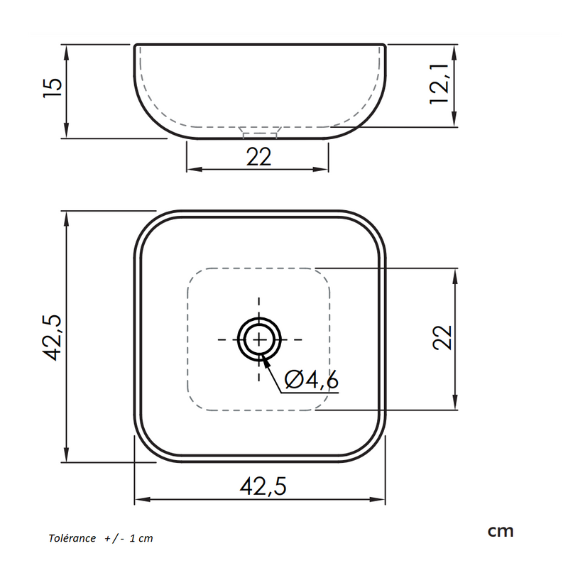 Dimensions - Vasque à poser carré en céramique PALERMO blanc brillant - Le Monde du Bain