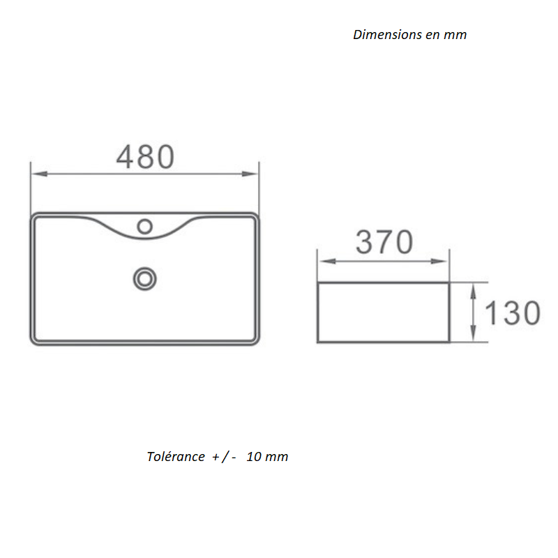 Dimensions - Vasque à poser en céramique ROSARIO - Le Monde du Bain