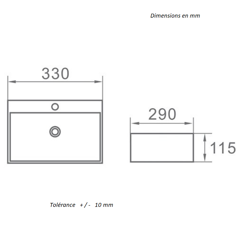 Dimensions - Vasque à poser en céramique SALTA - Le Monde du Bain