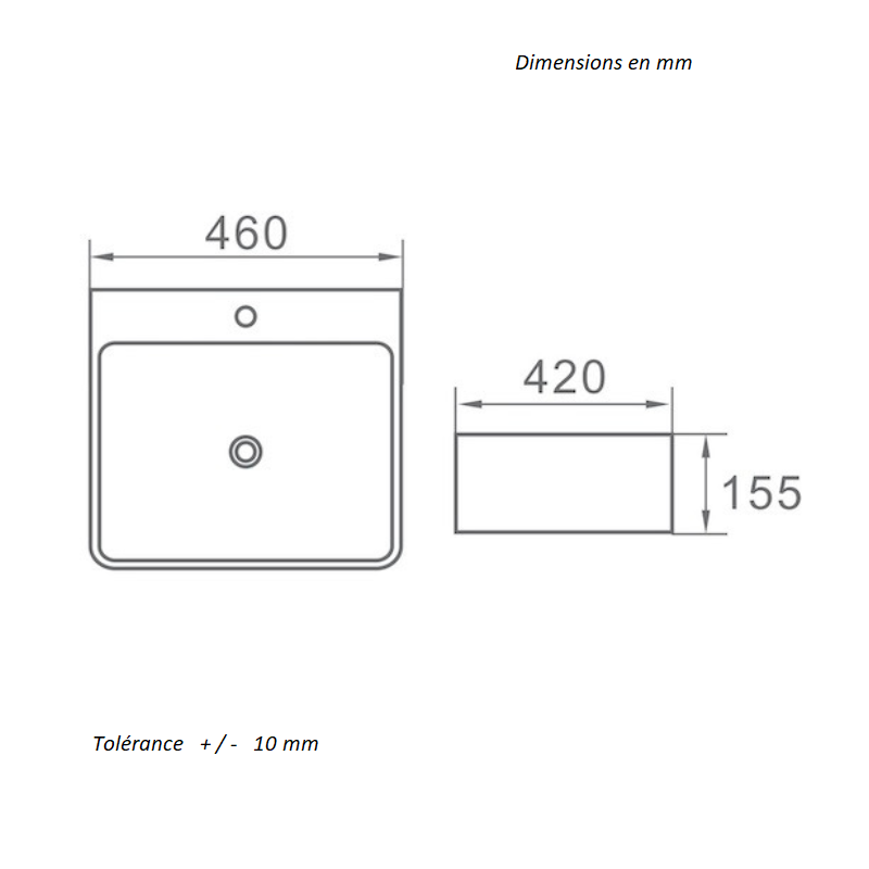 Dimensions - Vasque à poser en céramique VENADO M  46 x 42 cm - Le Monde du Bain