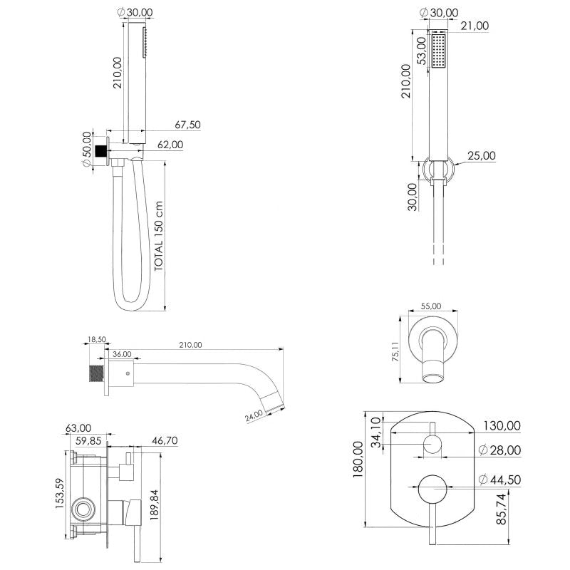 Mitigeur baignoire à encastrer avec douchette CEILO noir mat