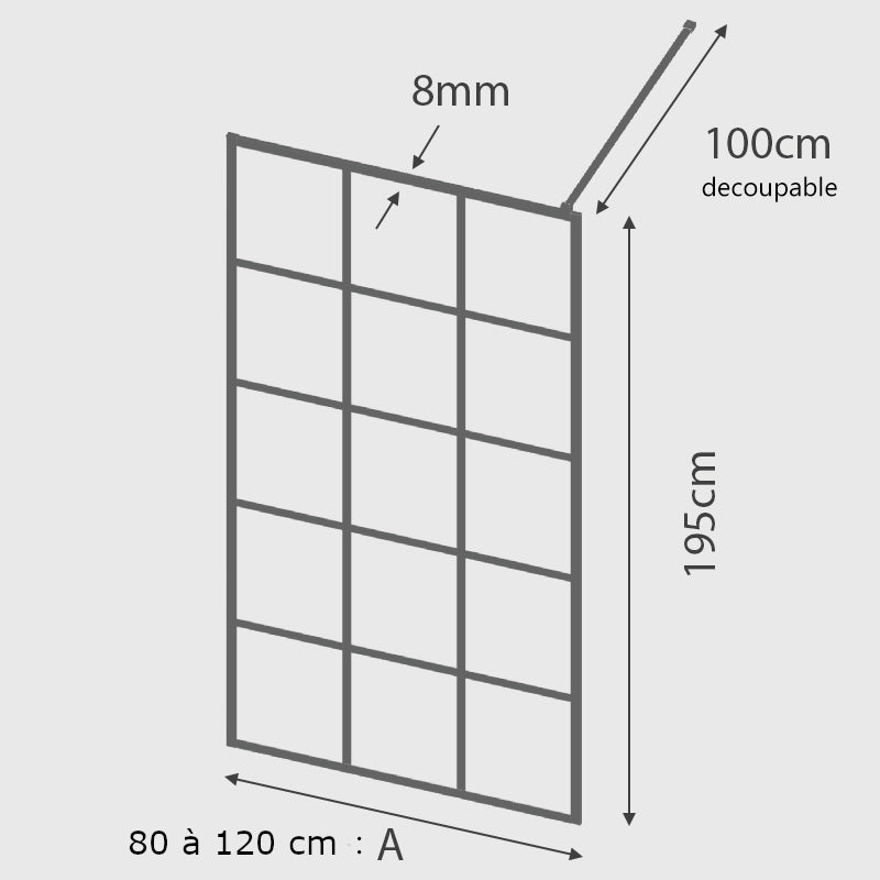 Paroi de douche fixe FRESH INDUSTRIAL, finition NOIR MAT