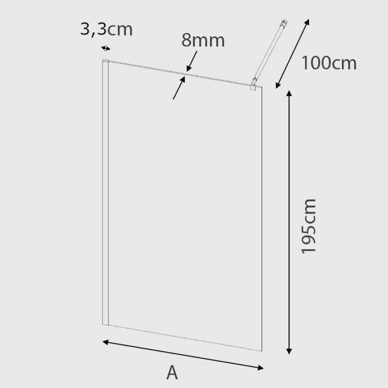Paroi de douche fixe FRESH avec profil NOIR MAT dimensions