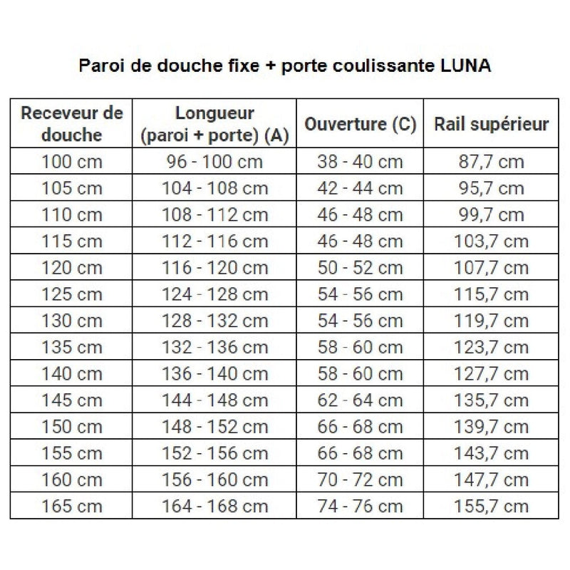 Paroi de douche fixe + Porte coulissante LUNA