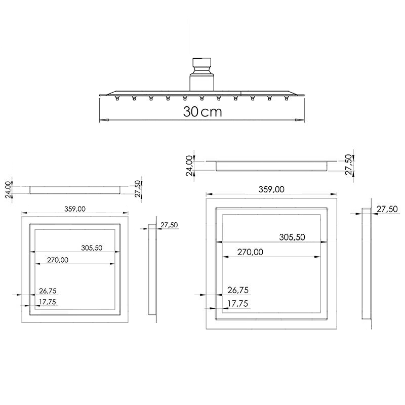 Dimensions - tête de douche - Kit de douche thermostatique à encastrer TILSO - Le Monde du Bain