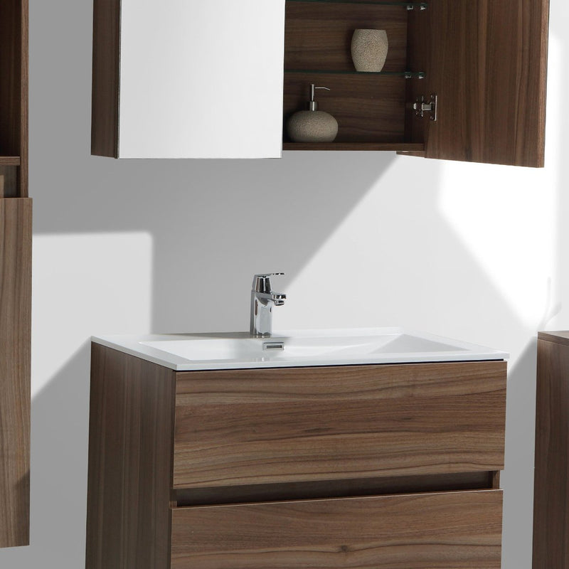 Dimensions - Meuble salle de bain design simple vasque SIENA largeur 80 cm, noyer - Le Monde du Bain