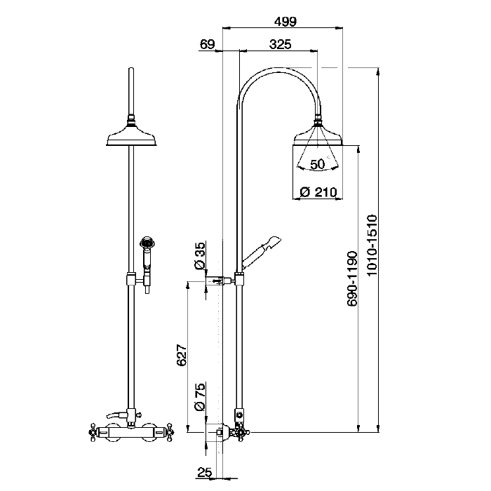 Ensemble robinet douche mural thermostatique CISAL ARCANA pour salle de bain rétro - Le Monde du Bain | Commun