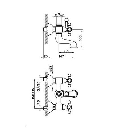Robinet mélangeur rétro mural CISAL ARCANA avec support douchette - Le Monde du Bain  | Commun